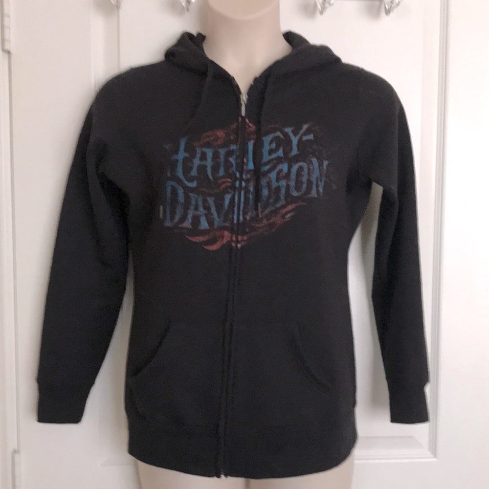 Women’s Black Maverick Harley Davidson black zip up M hoodie Dallas, Texas